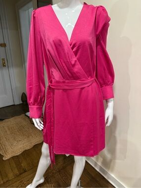 Adelyn Rae Hot Pink Wrap-Front Long Sleeve Dress